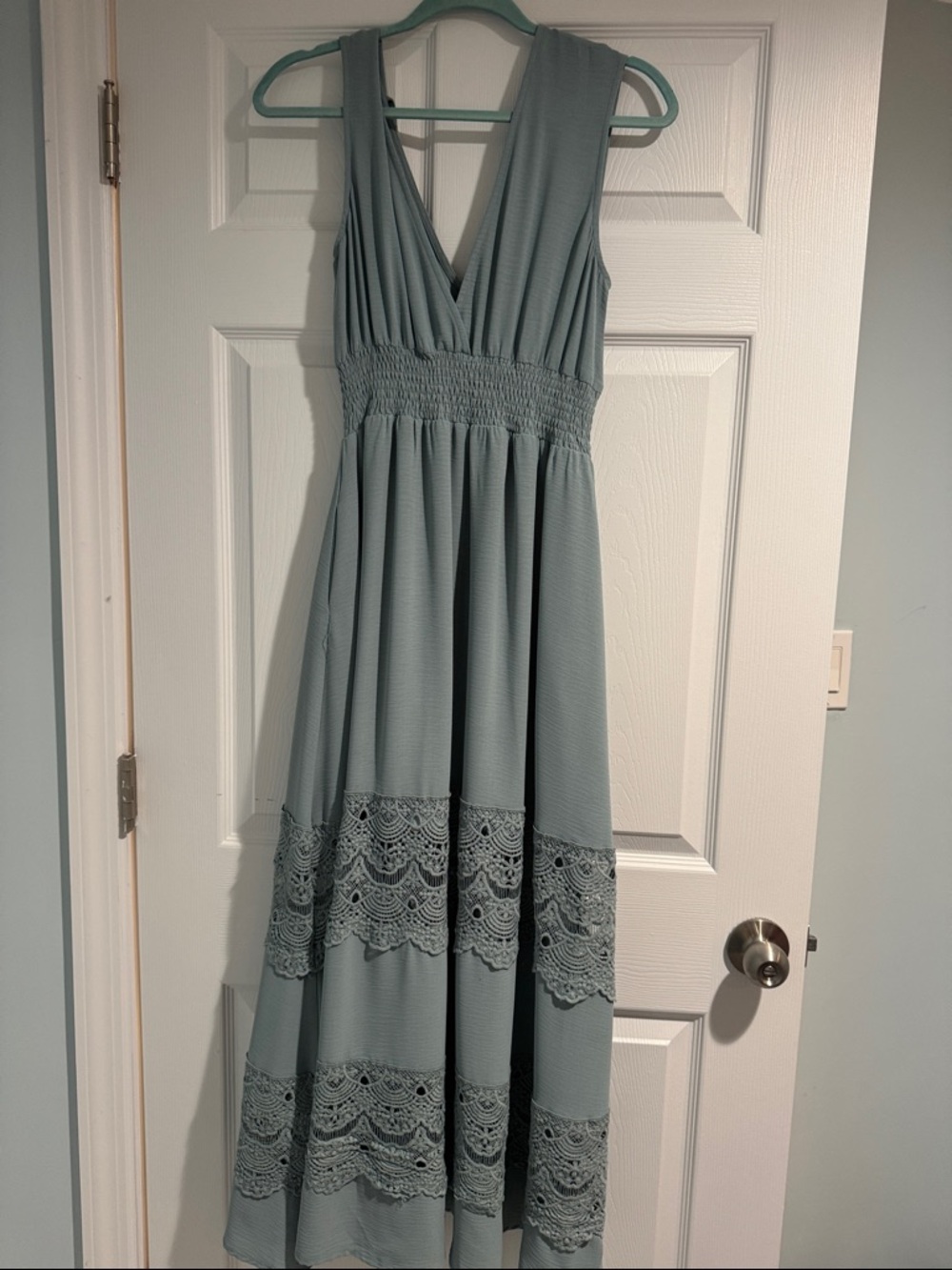 Baltic Born Sleeveless V-Neck Maxi Dress in Dusty Blue